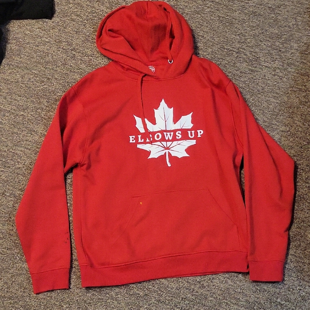 Red Hoodie. Elbows Up